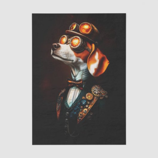 スチームパンク・ビーグル犬の肖像画 EM2L デコパージュ 薄葉紙 (正面)