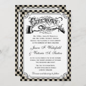 スチームパンク ブラック チェック柄 ウェディング 招待状 (正面/裏面)