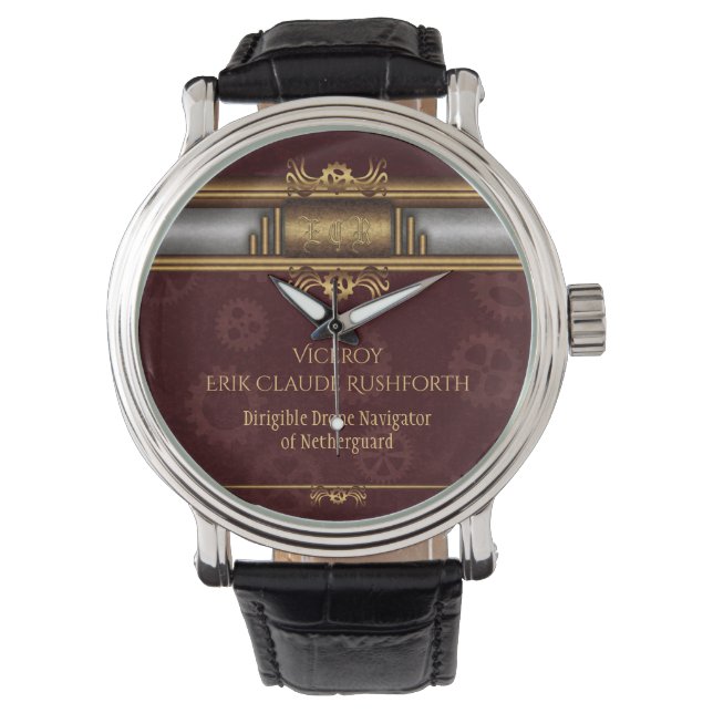 スチームパンク、マロンの歯車の真鍮、モノグラム 腕時計 (正面)