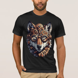 スチームパンク メカニカル ウルフ ヘッド - ビンテージ イン Tシャツ