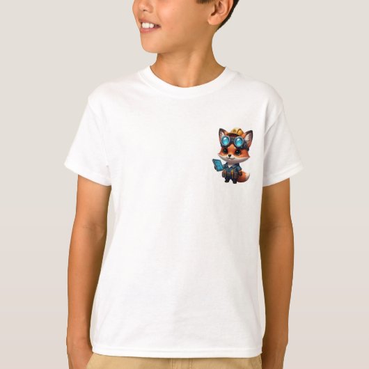 スチームパンク メカニック エンジニア キツネ キッズ Tシャツ (正面)