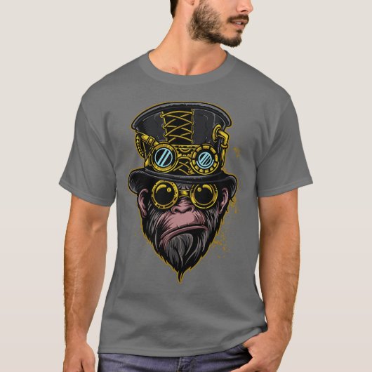 スチームパンク モンキー イラスト Tシャツ (正面)