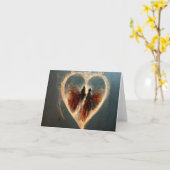 スチームパンク ラブ ハート デジタル アート カード (黄色い花)