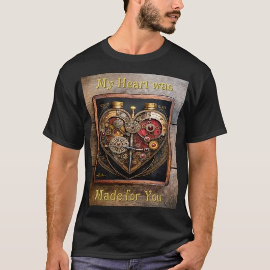 スチームパンク ルビーと歯車の暗いハート Tシャツ (正面)