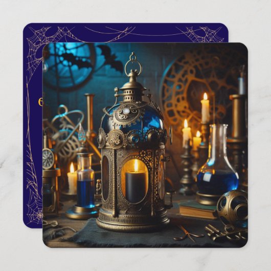 スチームパンク ヴィクトリアン ゴシック サイエンティストのラボ 不気味 招待状 (正面/裏面)