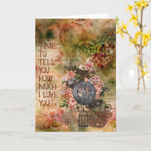 スチームパンク ヴィンテージ スタイル バレンタイン カード - 仕様なし (黄色い花)