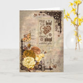 スチームパンク ヴィンテージ スタイル バレンタイン カード - 仕様なし (黄色い花)