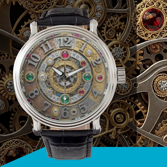スチームパンク、宝石時計、〔占星術の〕十二宮図、宝石、ヴィンテージ 腕時計 (Steampunk Jeweled Watch)