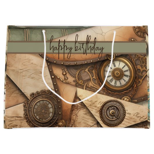 スチームパンク |時計 |ギア |書籍 |ビクトリアン | ラージペーパーバッグ (正面)