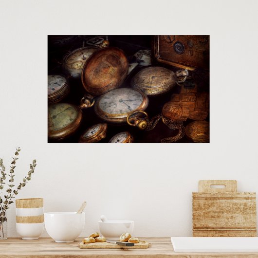スチームパンク – 時計 – 時擦り切れた間 ポスター (キッチン)
