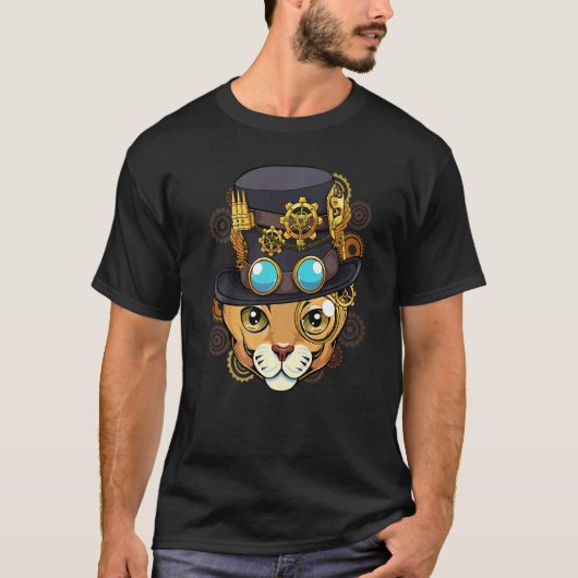 スチームパンク 猫 中世 機械 ビクトリア調 かわいい キ Tシャツ (正面)