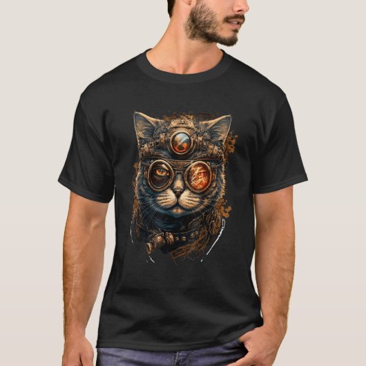 スチームパンク 猫 中世 機械 ビクトリア調 かわいい K Tシャツ (正面)