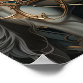 スチームパンク 白い雄馬 ゴールドギア エメラルドジェム ポスター (角)