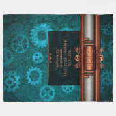 スチームパンク、銅オンティール（緑がかった色）コグホイール、モノグラム フリースブランケット (正面(横))