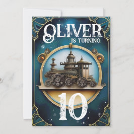 スチームパンク 青 銅色の誕生日パーティー 招待状