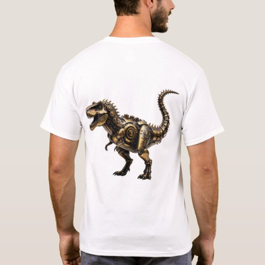 スチームパンクT-Rexメカ - 真鍮の恐竜獣 Tシャツ (裏面)
