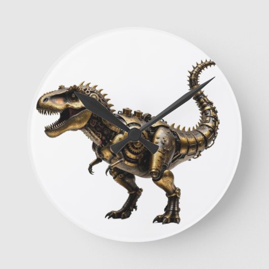 スチームパンクT-Rexメカ - 真鍮ダイノビースト ラウンド壁時計 (正面)