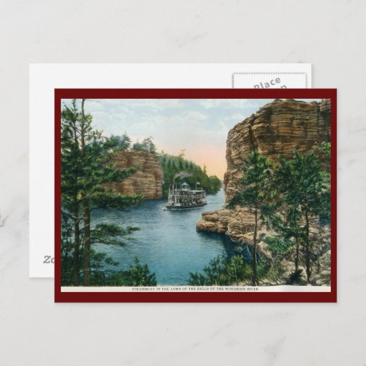 スチームボート、ウィスコンシン川のデルスヴィンテージ ポストカード (正面/裏面)