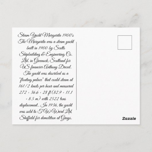 スチームヨットマルガリータ1900年代 ポストカード (裏面)