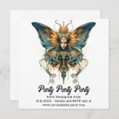 スチームワールフリテイリー蝶の蒸気時計のウェディング 案内状 (正面/裏面)