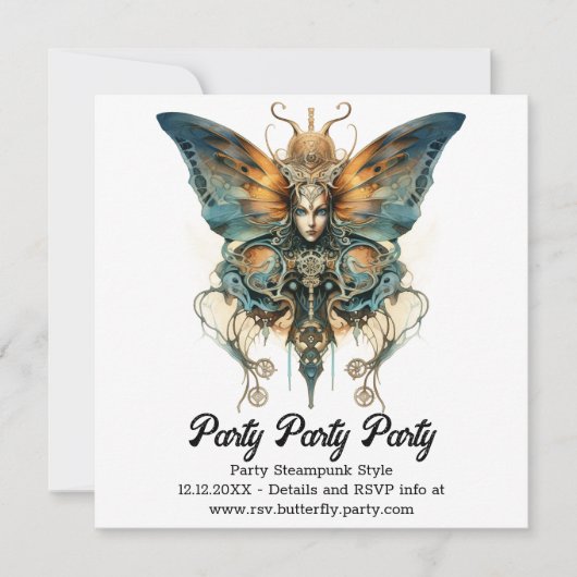 スチームワールフリテイリー蝶の蒸気時計のウェディング 案内状 (正面)
