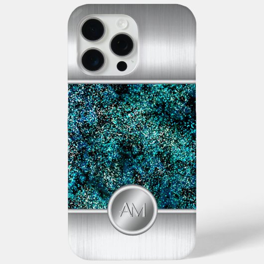 スチールとグリーンのラメ モノグラム iPhoneケース Case-Mate iPhoneケース (裏面)