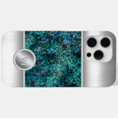 スチールとグリーンのラメ モノグラム iPhoneケース Case-Mate iPhoneケース (裏面 (横))