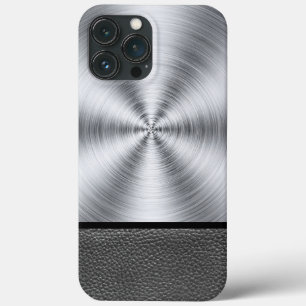 スチールとブラックレザーのプリント iPhone 13 PRO MAXケース