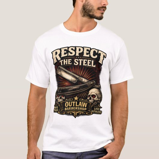 スチールを尊重せよ - ストレートカミソリのデザイン Tシャツ (正面)