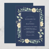 スチールアイボリーの葉エウカリptusの結婚式 招待状 (正面/裏面)