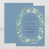 スチールウォーターカラーのリースの結婚式 招待状 (正面/裏面)