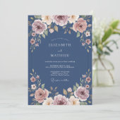 スチールグレイのヴィンテージな薄紅色の花びら ウェディング 招待状 (スタンド正面)