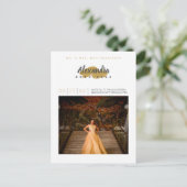 スチールグレーと金ゴールド写真キンセアニェラ インビテーションポストカード (スタンド正面)