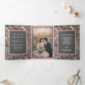スチールグレーマーブルバラ金ゴールドグリッター結婚写真 三つ折り招待状 (内部)