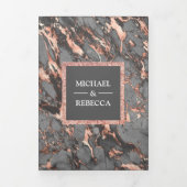 スチールグレーマーブルバラ金ゴールドグリッター結婚写真 三つ折り招待状 (カバー)