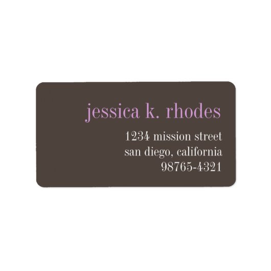 スチールグレー薄紫タイポグラフィモダン差出人住所 ラベル (正面)