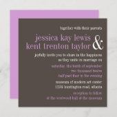 スチールグレー薄紫モダンタイポグラフィ結婚カップル 招待状 (正面/裏面)