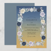 スチールゴールドの牡丹の結婚式 招待状 (正面/裏面)