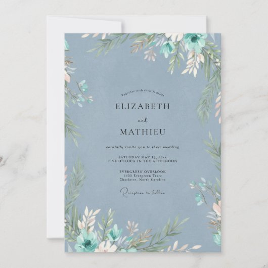 スチールティールフォリアジュ・ユーカリの結婚式 招待状 (正面)