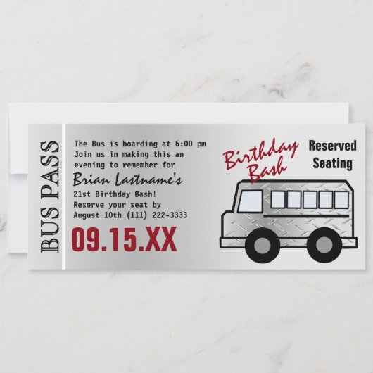 スチールデザイン21th誕生日パーティーバスパス 招待状 (正面)