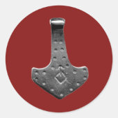 スチールトーンハンマー赤い小さな丸いステッカー ラウンドシール (正面)