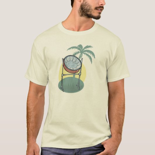 スチールドラムとヤシの木のデザイン Tシャツ (正面)
