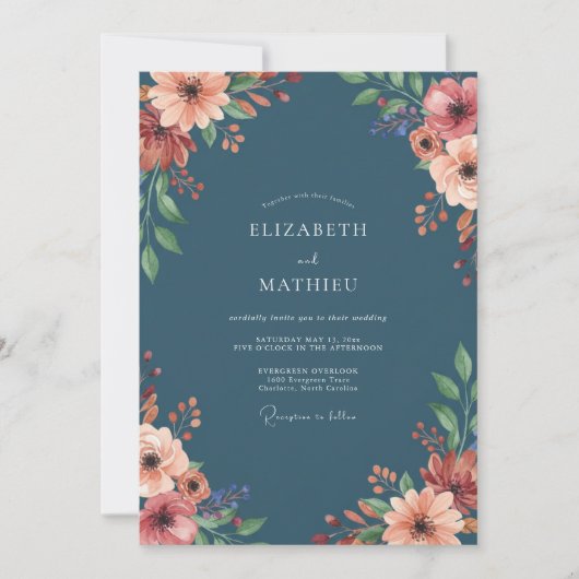 スチールピーチラナンキュラス静かなユーカリの結婚式 招待状 (正面)
