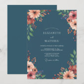 スチールピーチラナンキュラス静かなユーカリの結婚式 招待状 (正面/裏面)