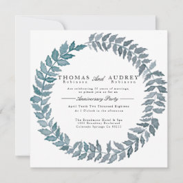 スチールブルーつる植物 |水彩の記念日パーティー 招待状