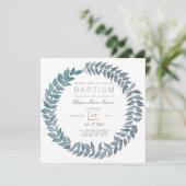 スチールブルーつる植物 |水彩リース洗礼 招待状 (スタンド正面)