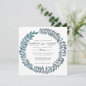 スチールブルーつる植物 |水彩リース結婚ズ 招待状 (スタンド正面)