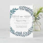 スチールブルーつる植物 |水彩婚約パーティ 招待状 (スタンド正面)