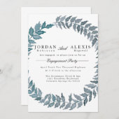 スチールブルーつる植物 |水彩婚約パーティ 招待状 (正面/裏面)