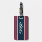 スチールブルーとレッドスポーツストライプズモノグラム ラゲッジタグ (裏面縦)